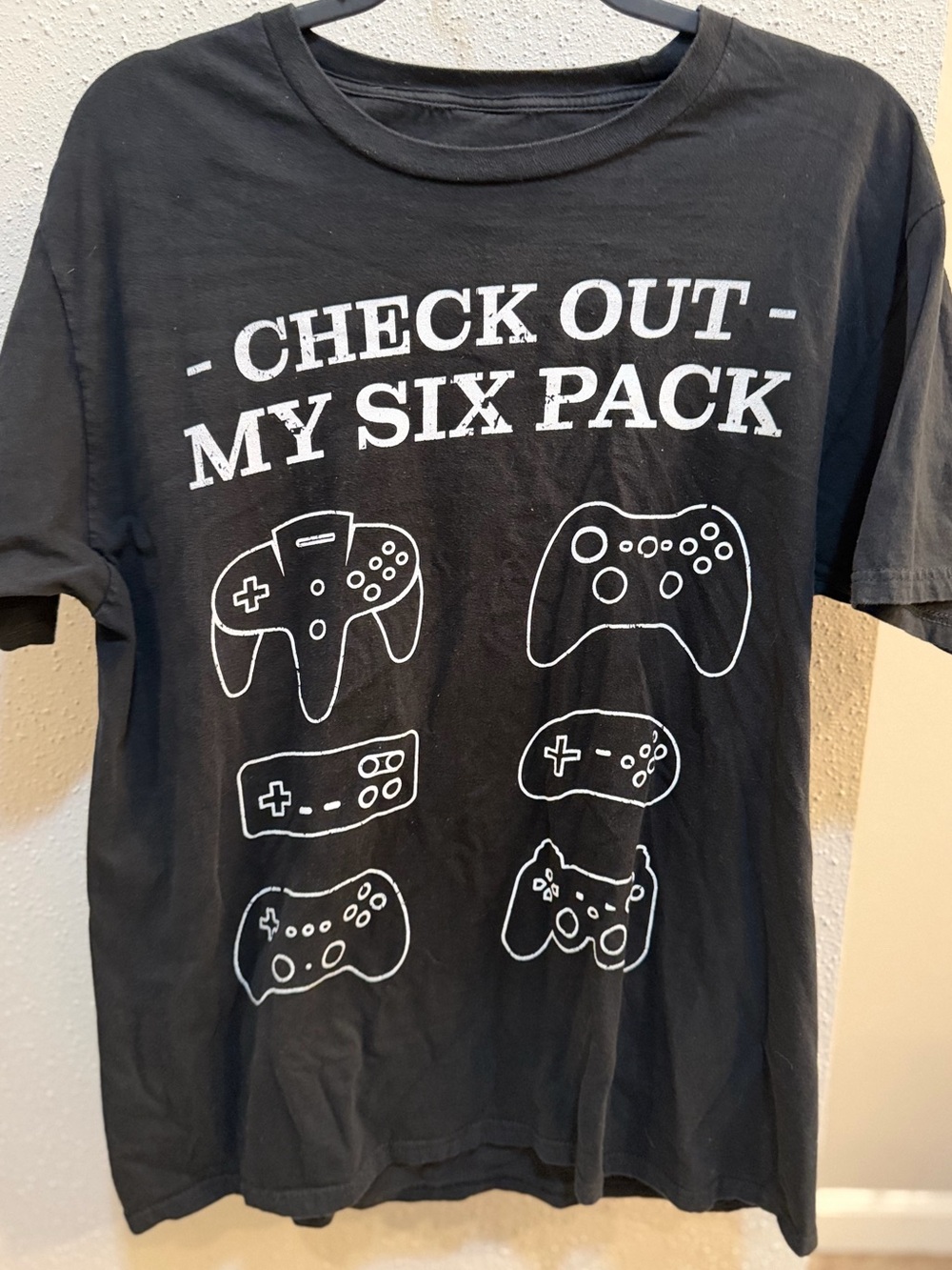 Black Gaming Controllers Graphic T-Shirt - Check Out My Six Pack